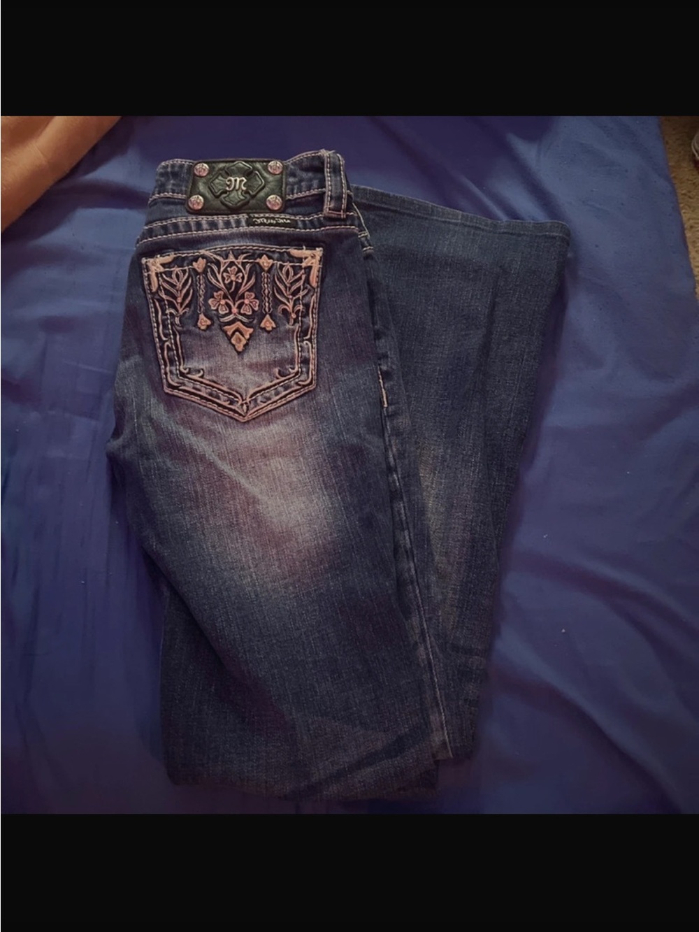 Miss Me Dark Blue Boot Cut Jeans with Embroidered Back Pocket